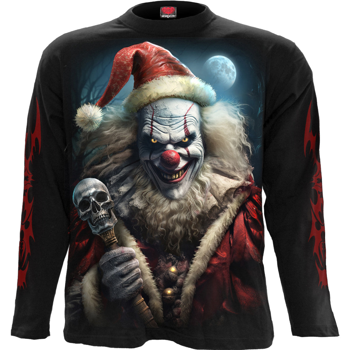 Santa Clown gothic Men's Longsleeve T-Shirt in Black by Spiral Clothing - Front view