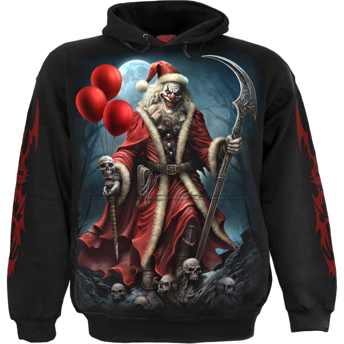 Santa Clown gothic Men's Hoody in Black by Spiral Clothing - Front view