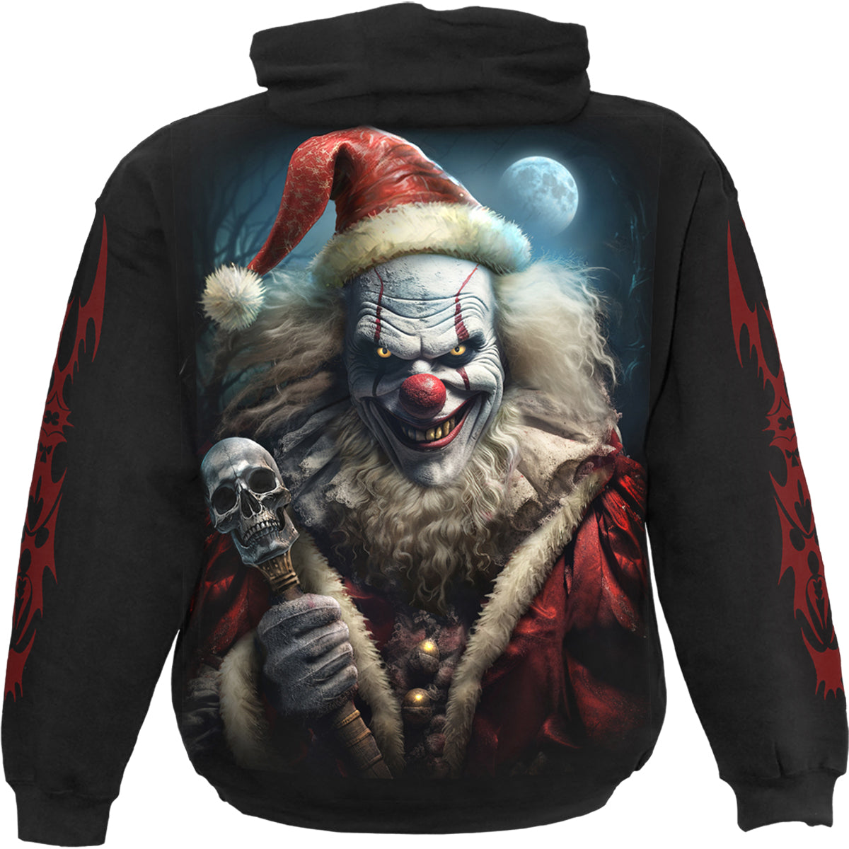 Back view of Santa Clown gothic  Hoody in Black by Spiral Clothing