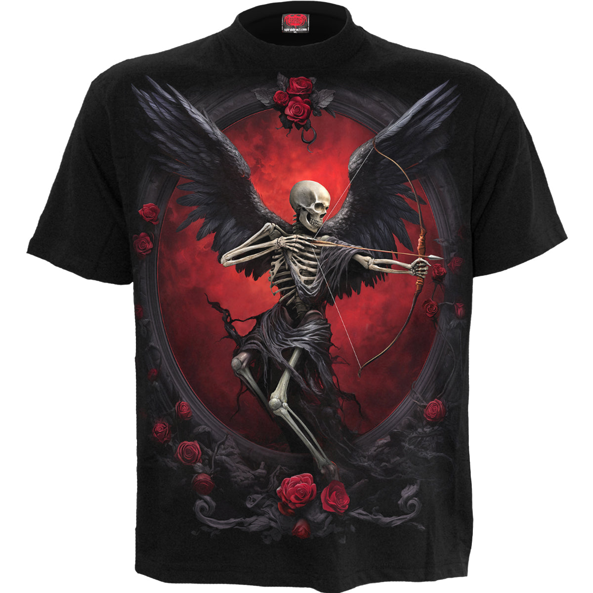Cupid's Curse gothic Men's Front Print T-Shirt in Black by Spiral Clothing - Front view