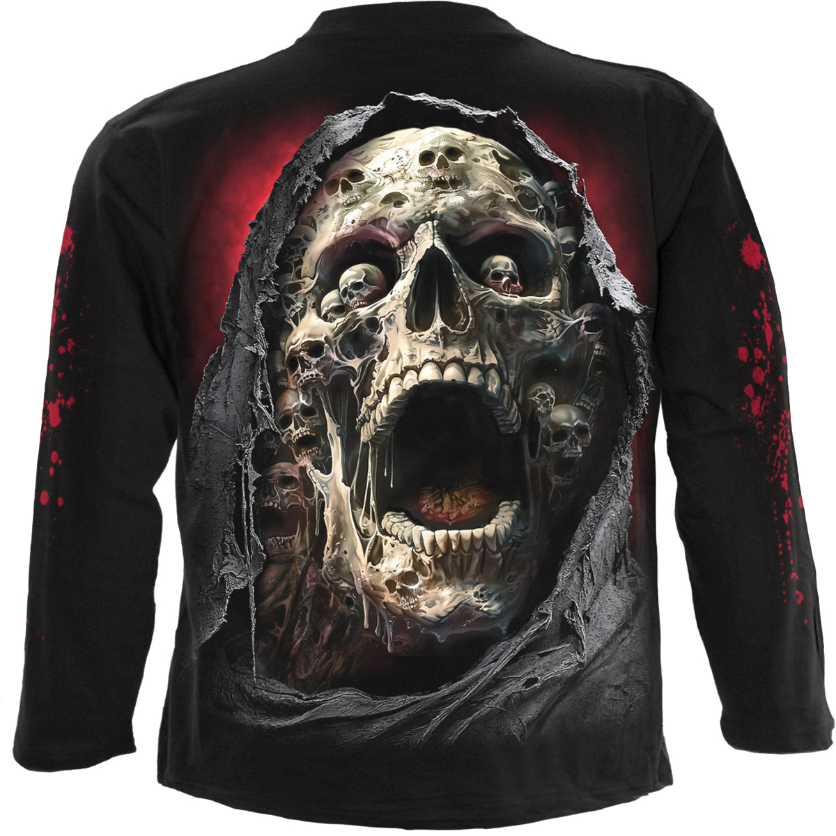 Back view of Screaming Death gothic  Longsleeve T-Shirt in Black by Spiral Clothing