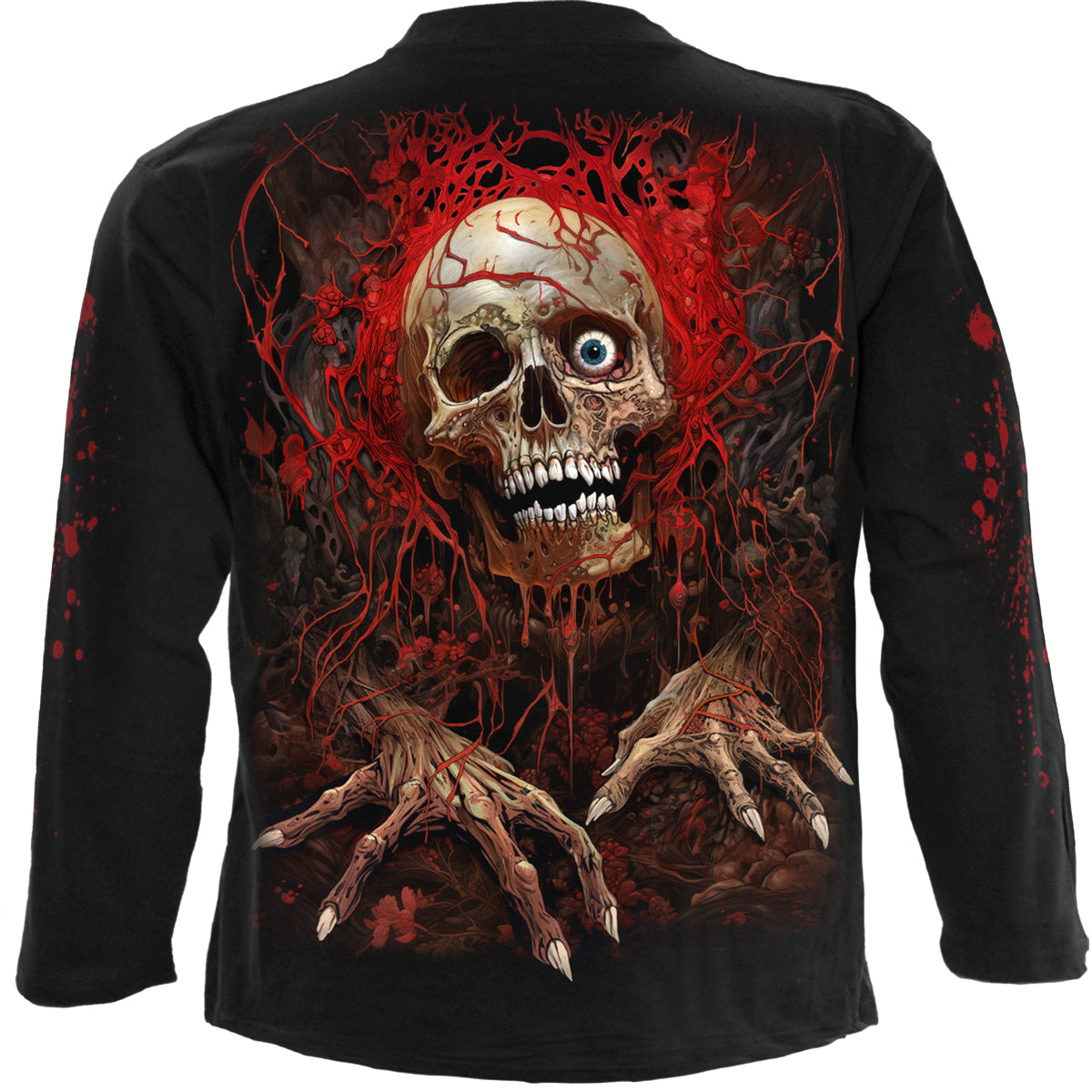 Back view of Creeping Curse gothic  Longsleeve T-Shirt in Black by Spiral Clothing