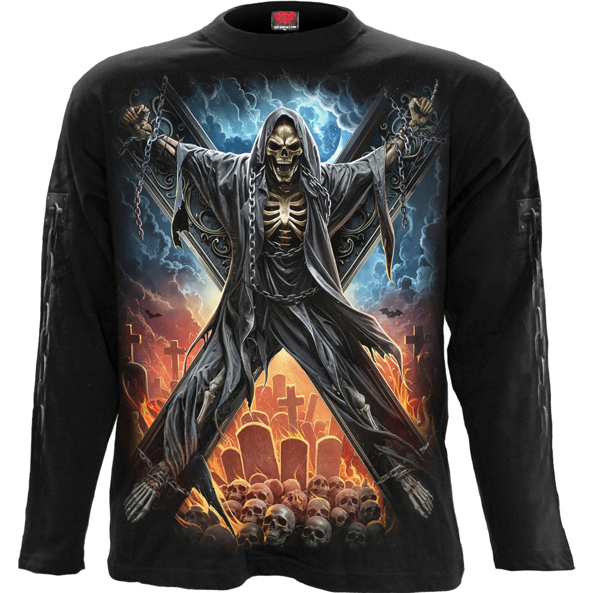 Crossed Over gothic Men's Longsleeve T-Shirt in Black by Spiral Clothing - Front view