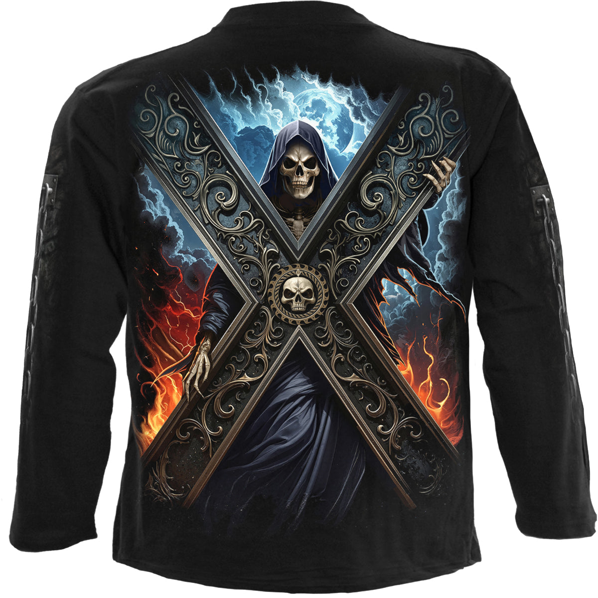 Back view of Crossed Over gothic  Longsleeve T-Shirt in Black by Spiral Clothing