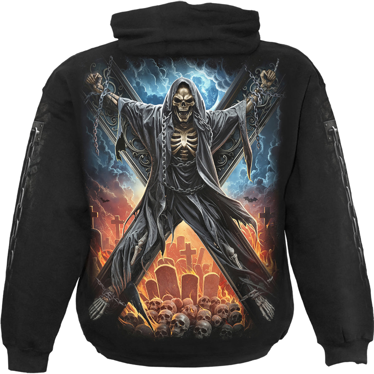 Back view of Crossed Over gothic  Hoody in Black by Spiral Clothing