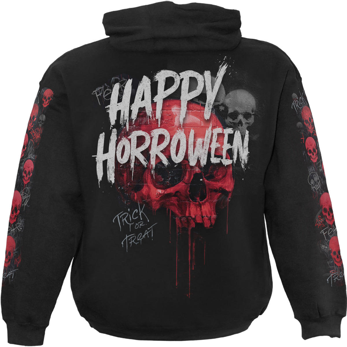 Back view of Happy Horroween gothic  Hoody in Black by Spiral Clothing