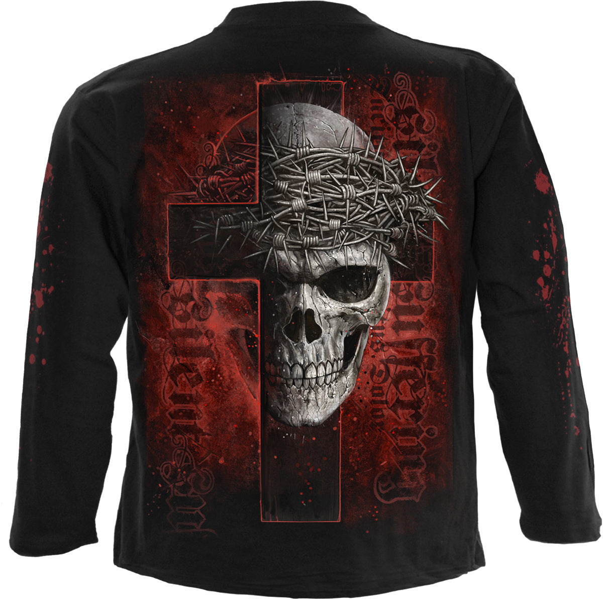 Back view of Silent Suffering gothic  Longsleeve T-Shirt in Black by Spiral Clothing
