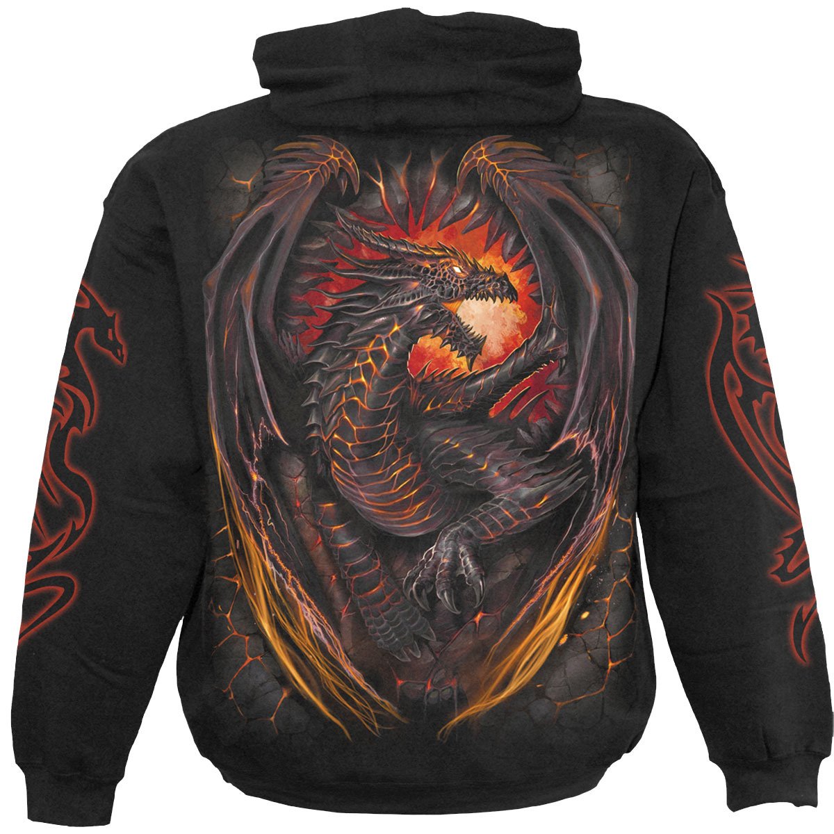 Back view of Dragon Furnace gothic  Hoody in Black by Spiral Clothing