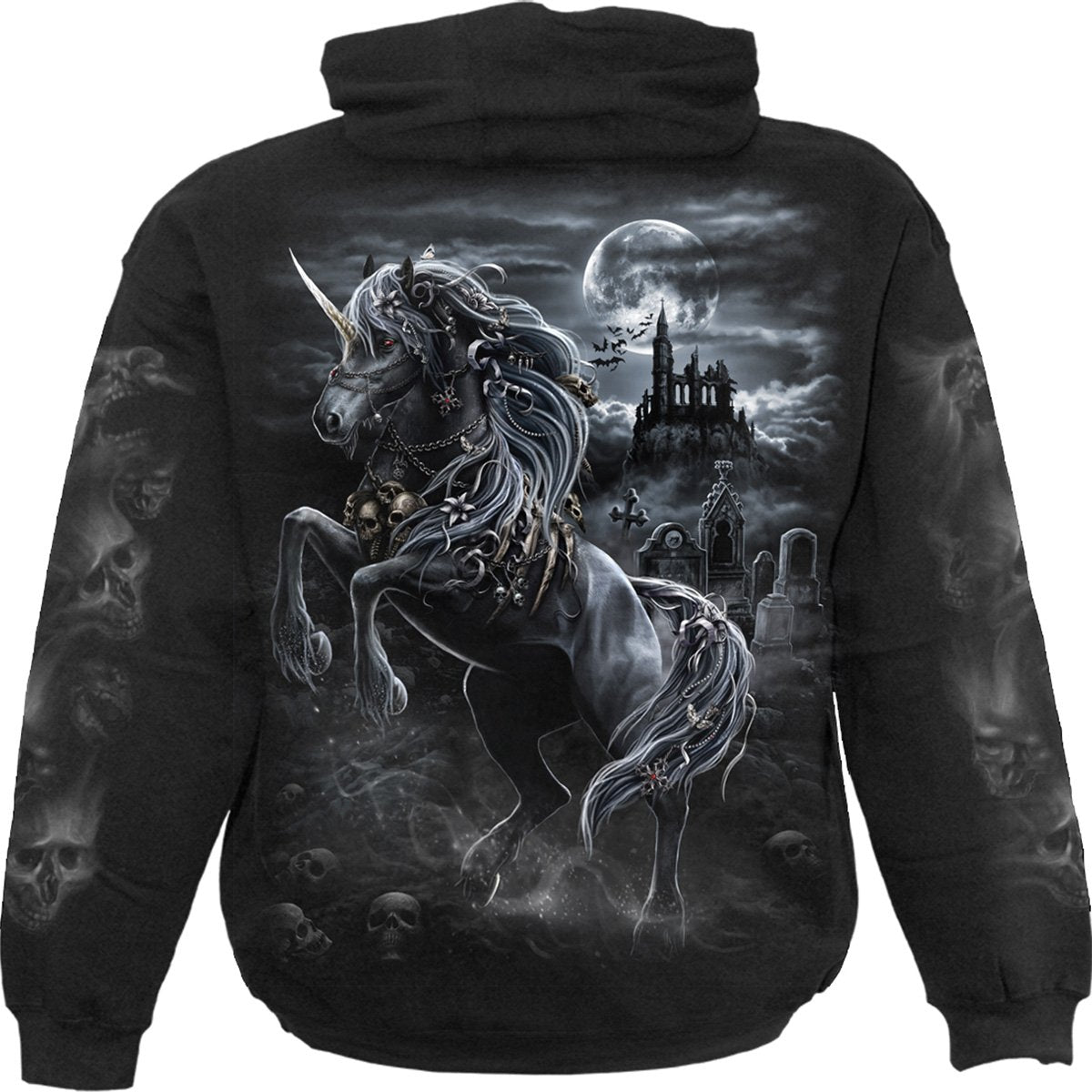 Back view of Dark Unicorn gothic  Hoody in Black by Spiral Clothing