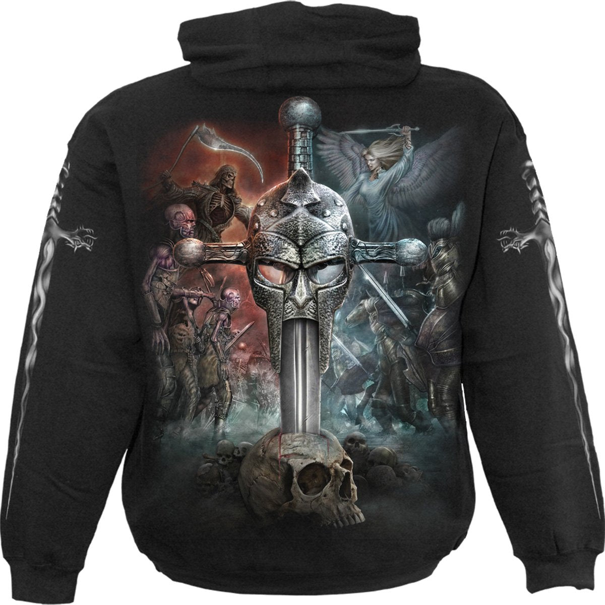 Back view of Apocalypse gothic  Hoody in Black by Spiral Clothing