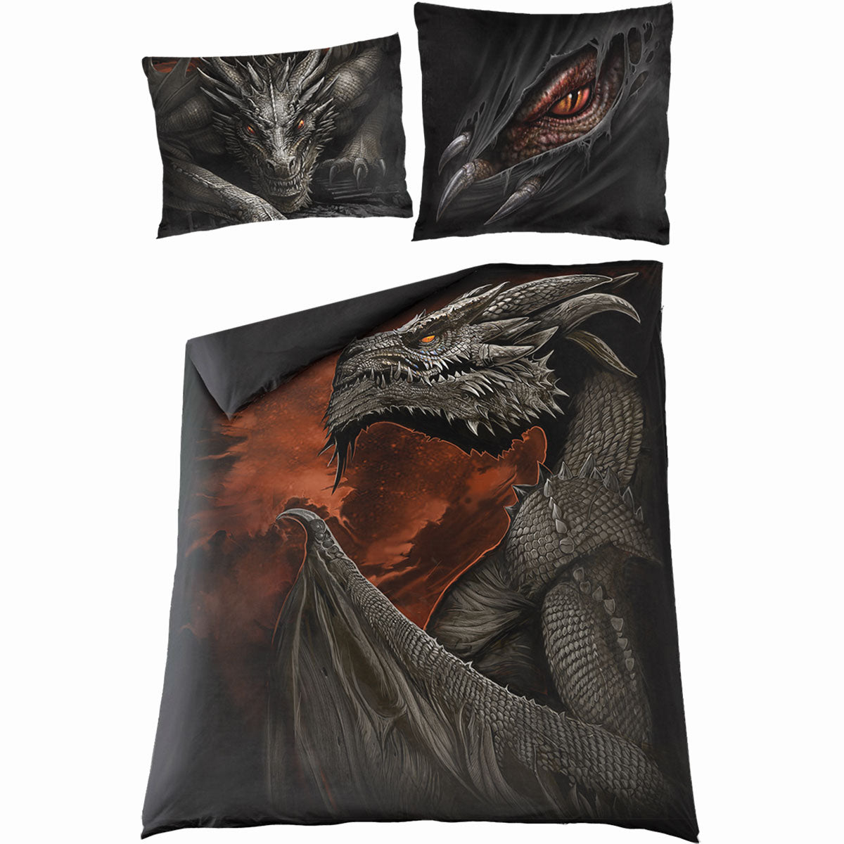 Majestic Draco gothic Double Duvet Cover + UK And EU Pillow case in Black by Spiral Clothing 