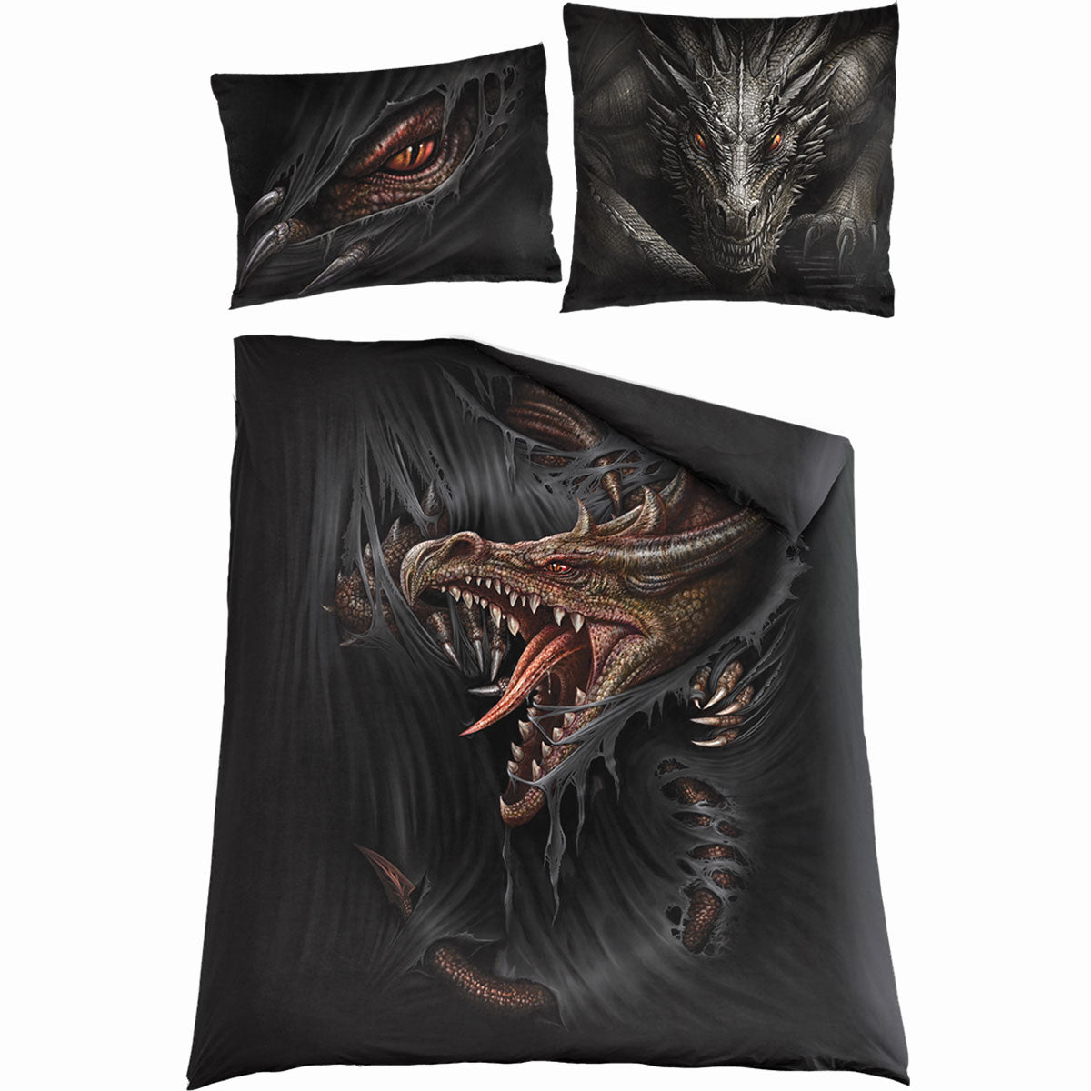 Majestic Draco gothic Double Duvet Cover + UK And EU Pillow case in Black by Spiral Clothing 