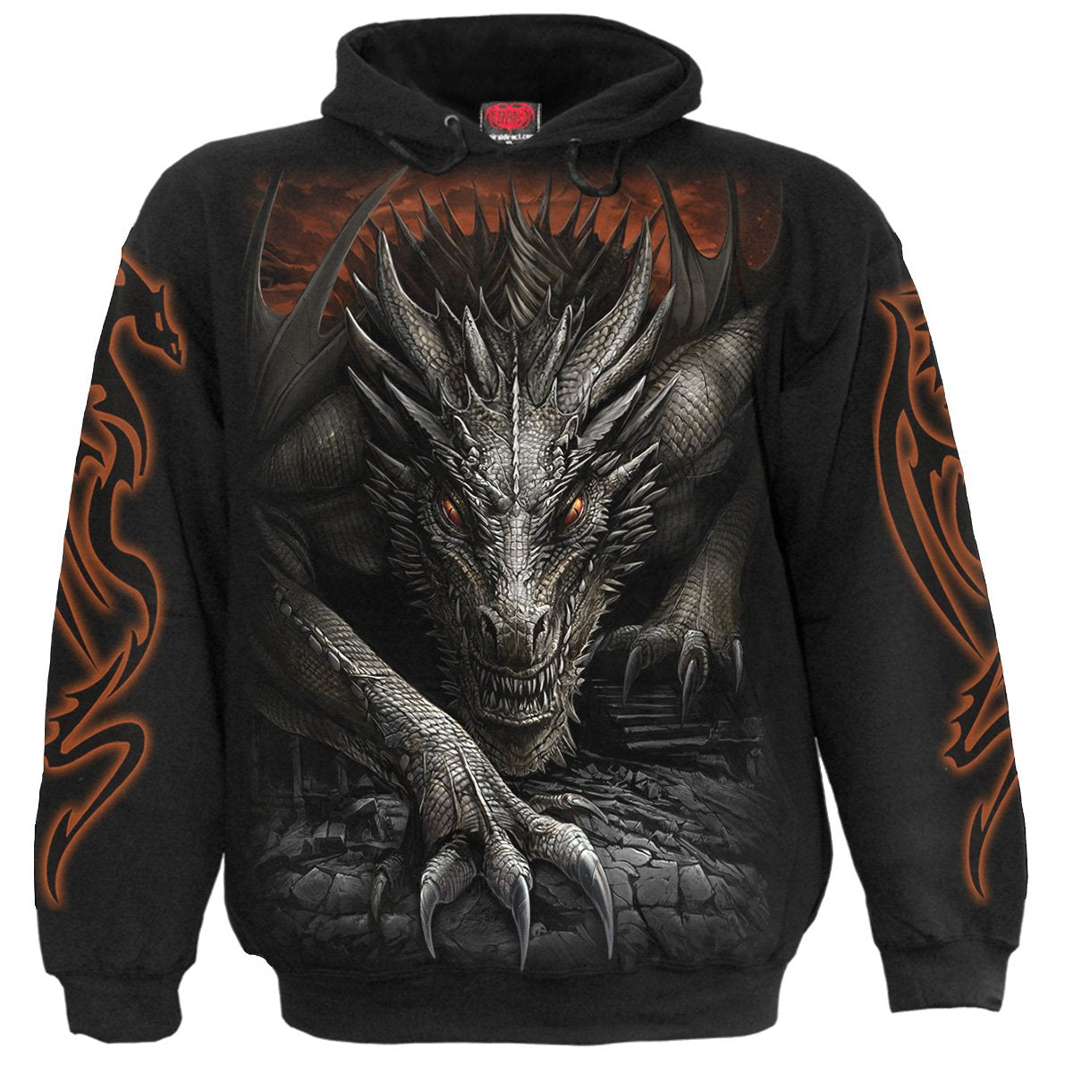 Majestic Draco gothic Men's Hoody in Black by Spiral Clothing 