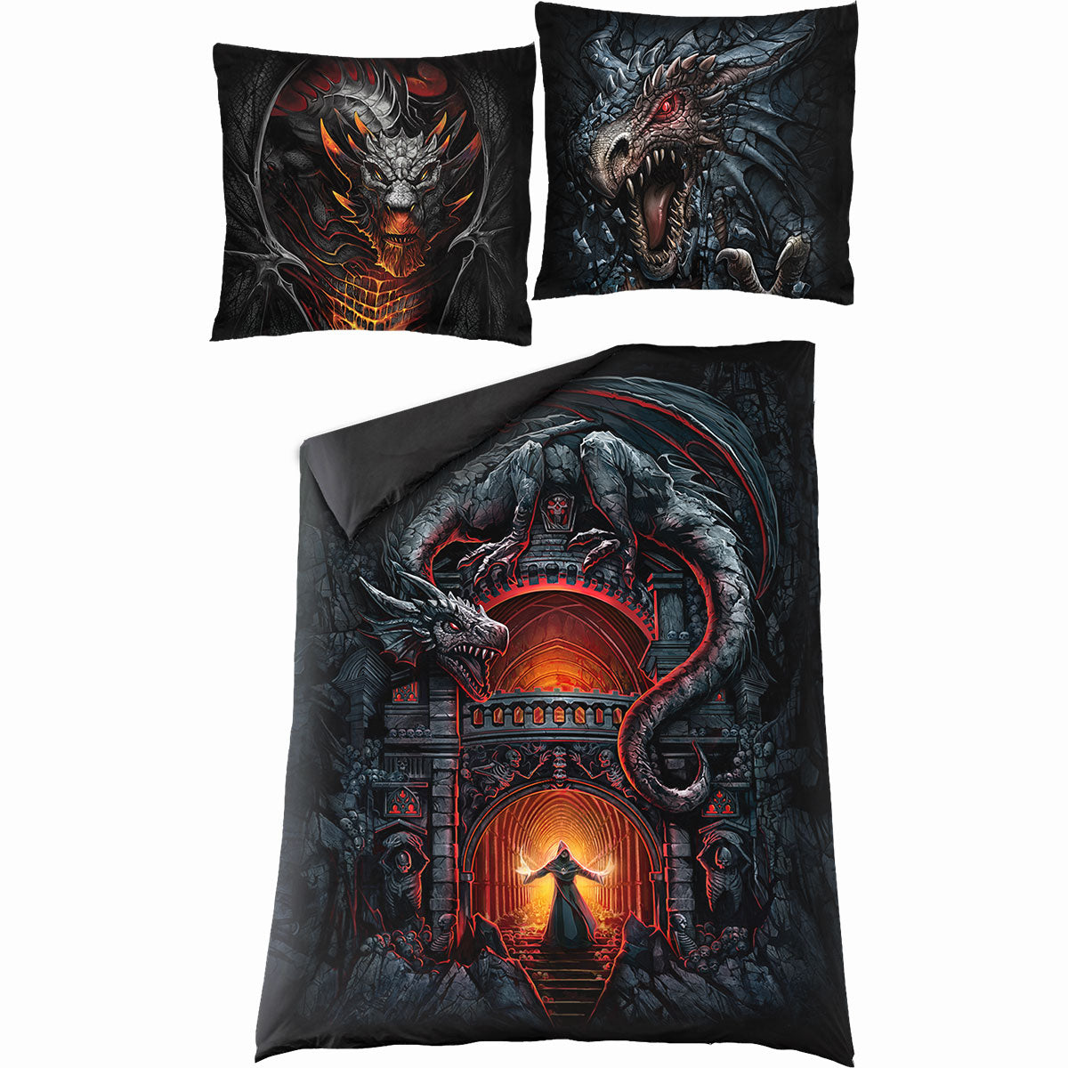 Draconis gothic  Single Duvet Cover + UK And EU Pillow case in Black by Spiral Clothing 