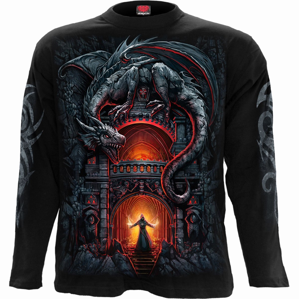 Dragon's Lair gothic Men's Longsleeve T-Shirt in Black by Spiral Clothing 