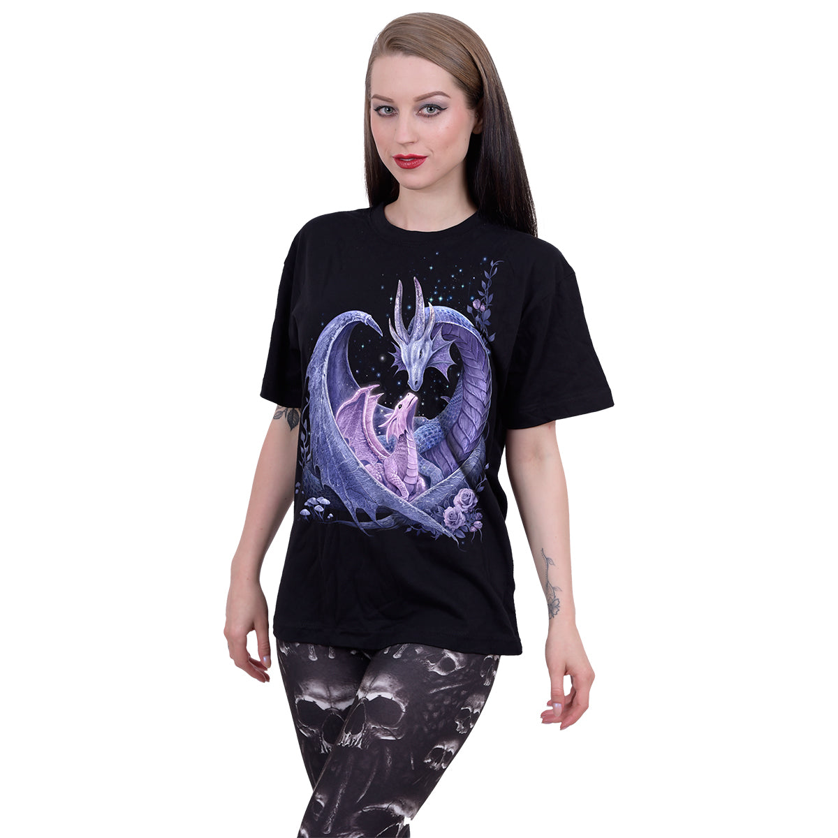 Maternal Instincts gothic Front Print T-Shirt in Black by Spiral Clothing worn by a women
