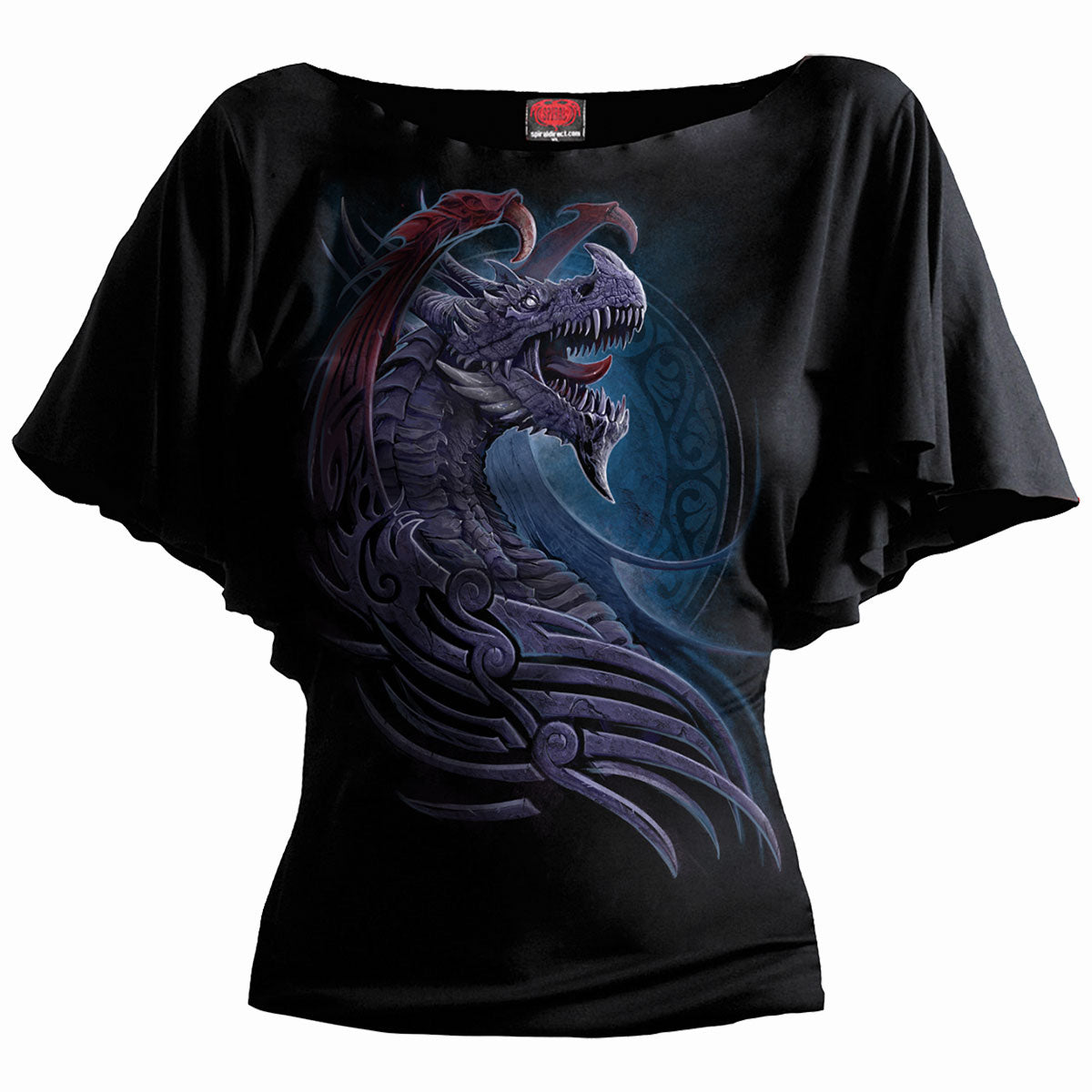 Dragon Borne gothic Boat Neck Bat Sleeve Top in Black by Spiral Clothing 