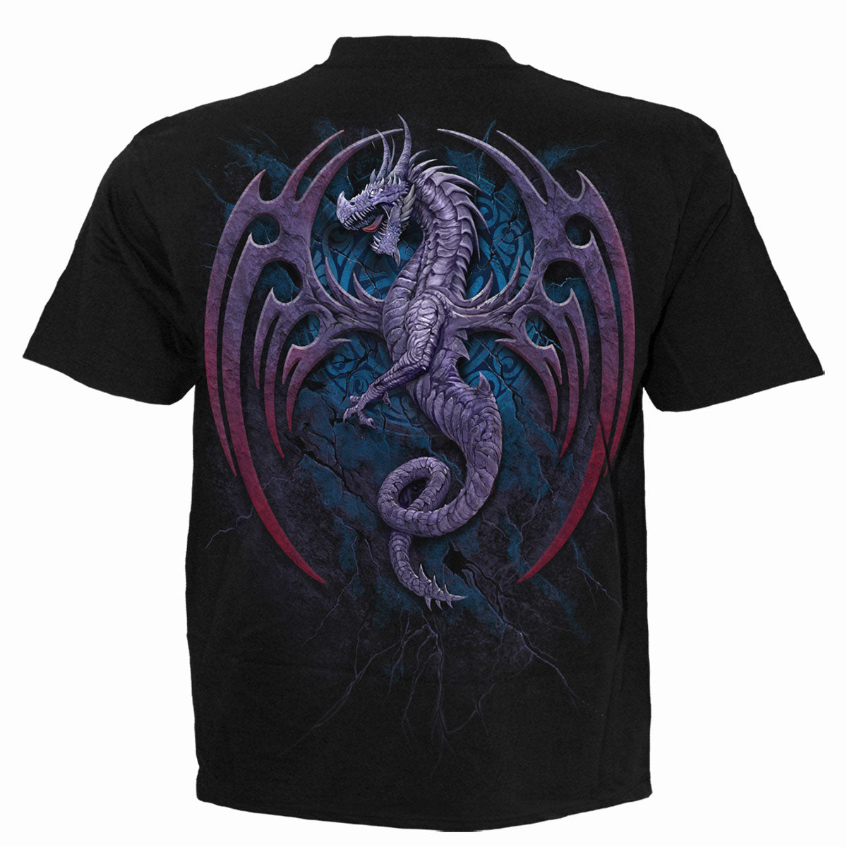 Back view of Dragon Borne gothic  T-Shirt in Black by Spiral Clothing