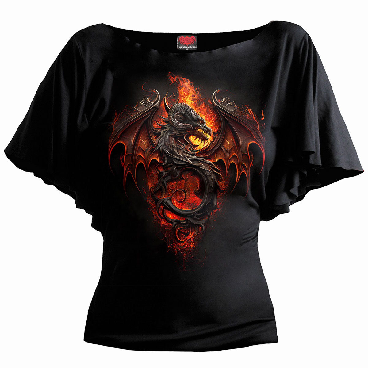 Infernal Duel gothic Boat Neck Bat Sleeve Top in Black by Spiral Clothing - Front view
