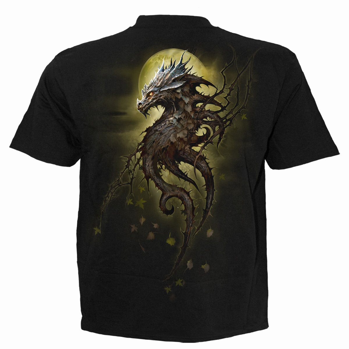 Back view of Oak Dragon gothic T-Shirt in Black by Spiral Clothing