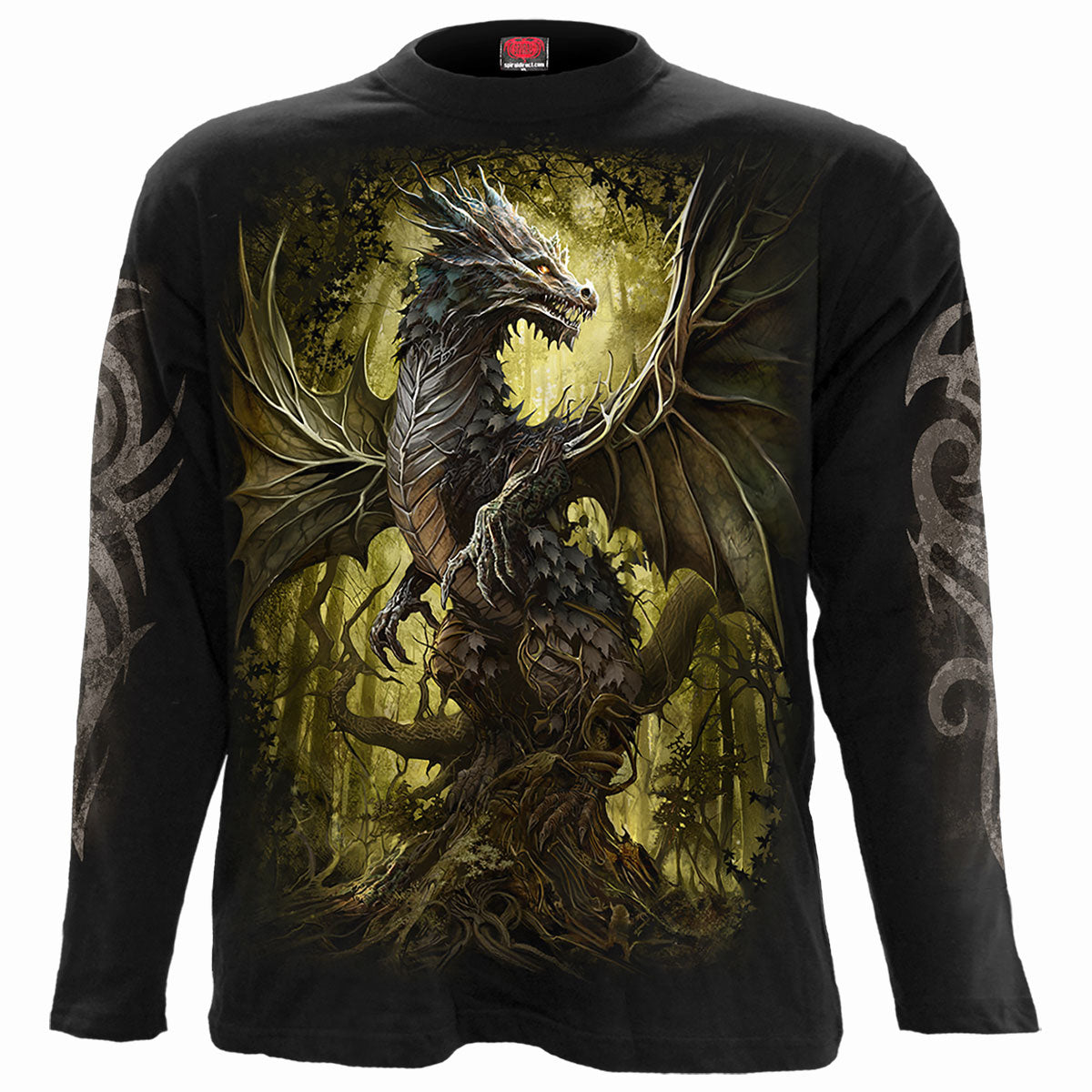 Oak Dragon gothic Men's Longsleeve T-Shirt in Black by Spiral Clothing 