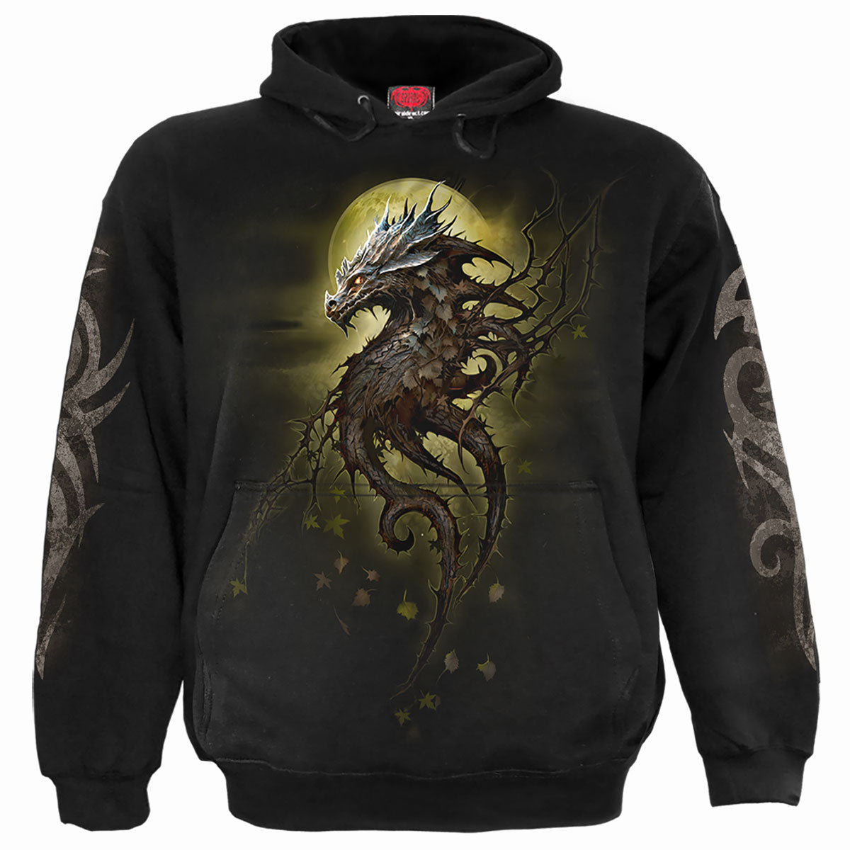 Oak Dragon gothic Hoody in Black by Spiral Clothing - Front view