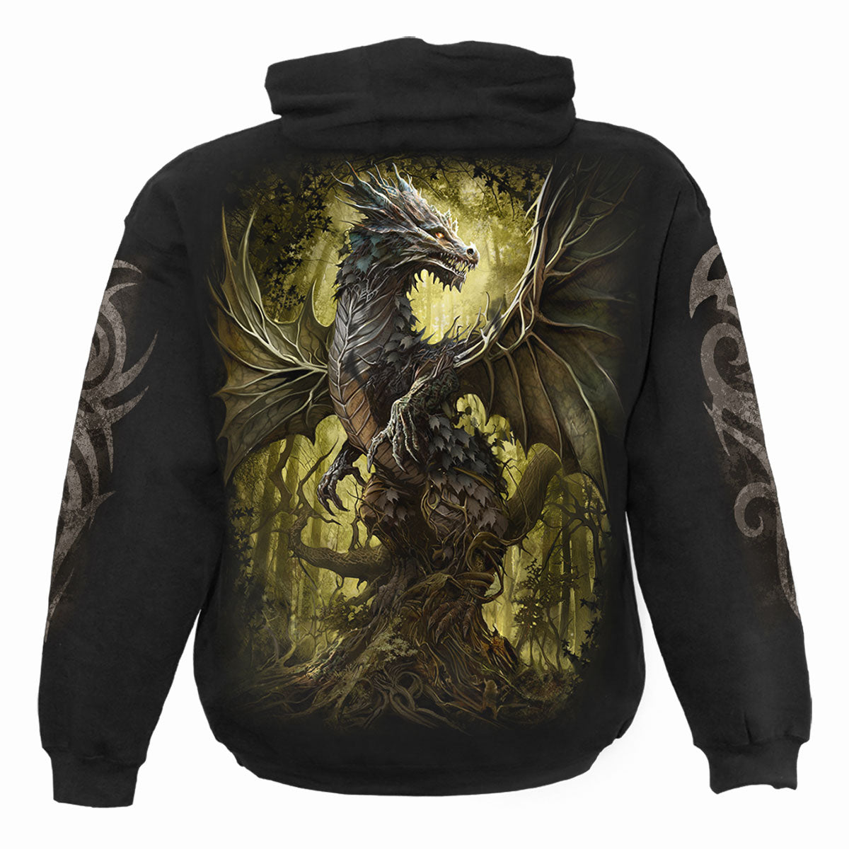 Back view of Oak Dragon gothic Hoody in Black by Spiral Clothing