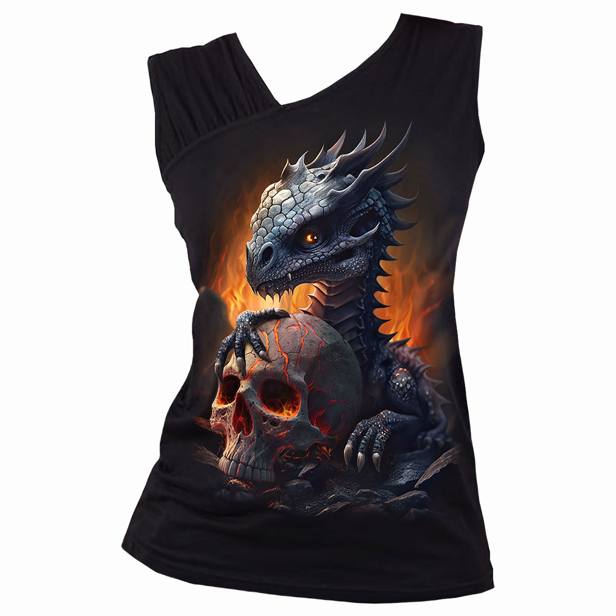 Hatchling gothic Gathered Shoulder Slant Vest in Black by Spiral Clothing 