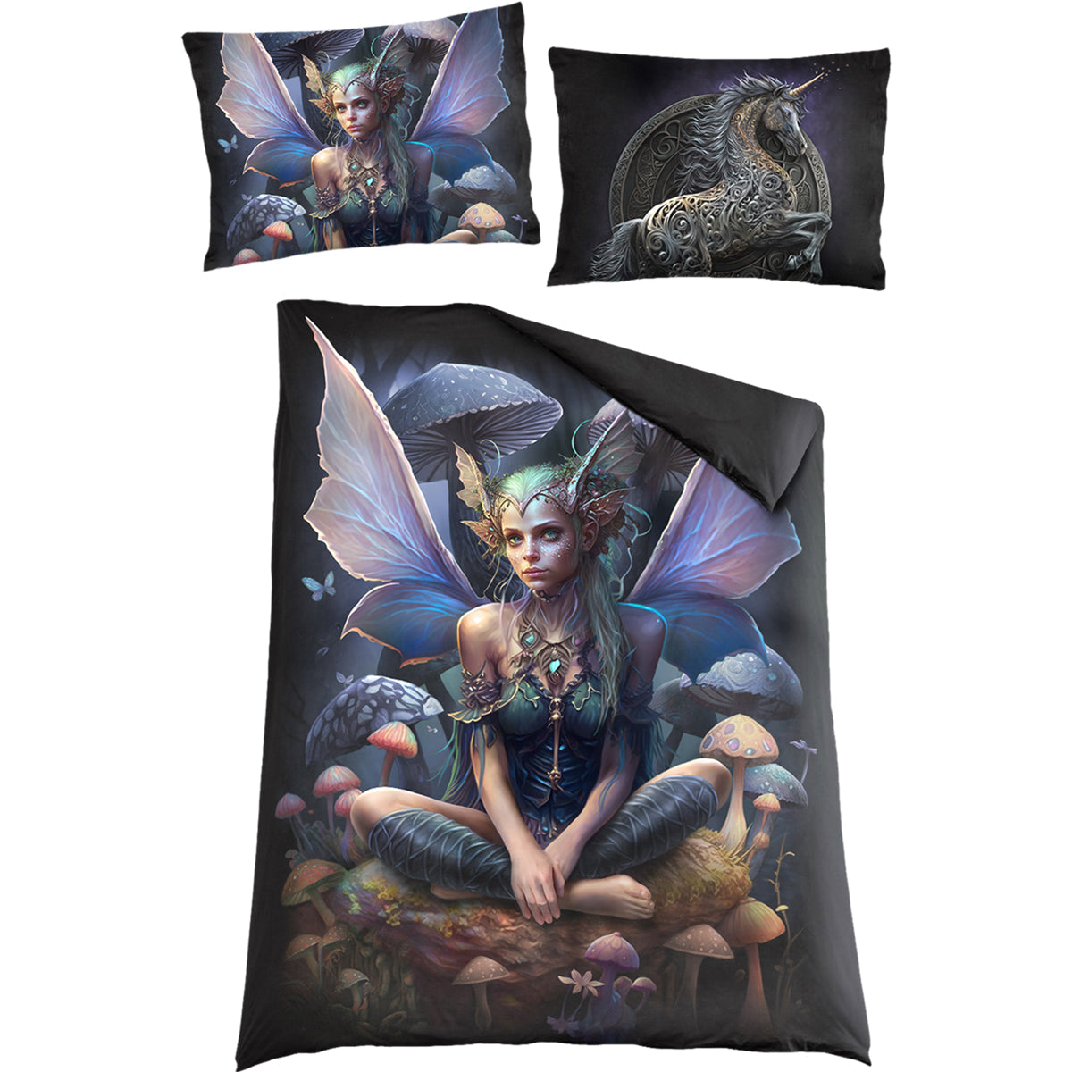 Magical gothic Single Cotton Duvet Cover + UK And EU Pillow case in Black by Spiral Clothing