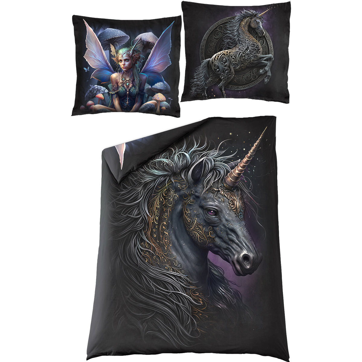 Magical gothic Single Cotton Duvet Cover + UK And EU Pillow case in Black by Spiral Clothing 
