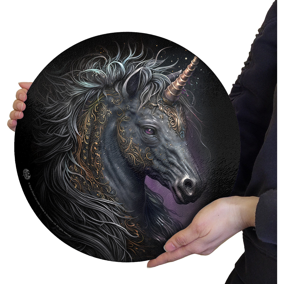 Celtic Unicorn gothic  Glass Chopping Board (Circular) in Black by Spiral Clothing 