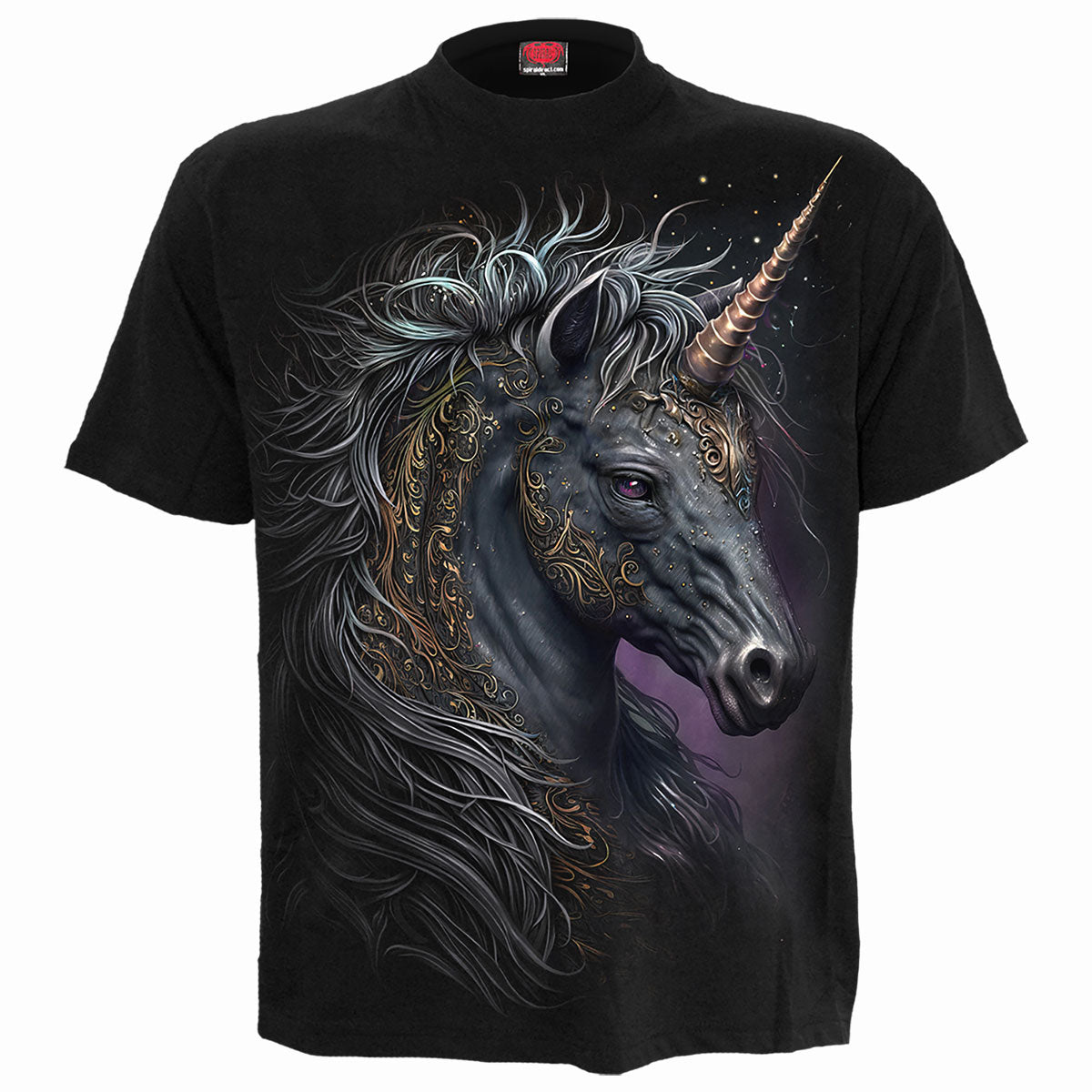 Celtic Unicorn gothic Men's T-Shirt in Black by Spiral Clothing - Front view