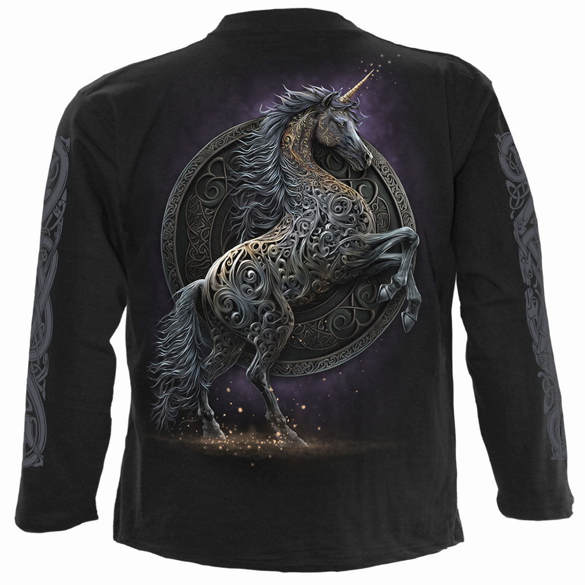 Celtic Unicorn gothic Longsleeve T-Shirt in Black by Spiral Clothing 