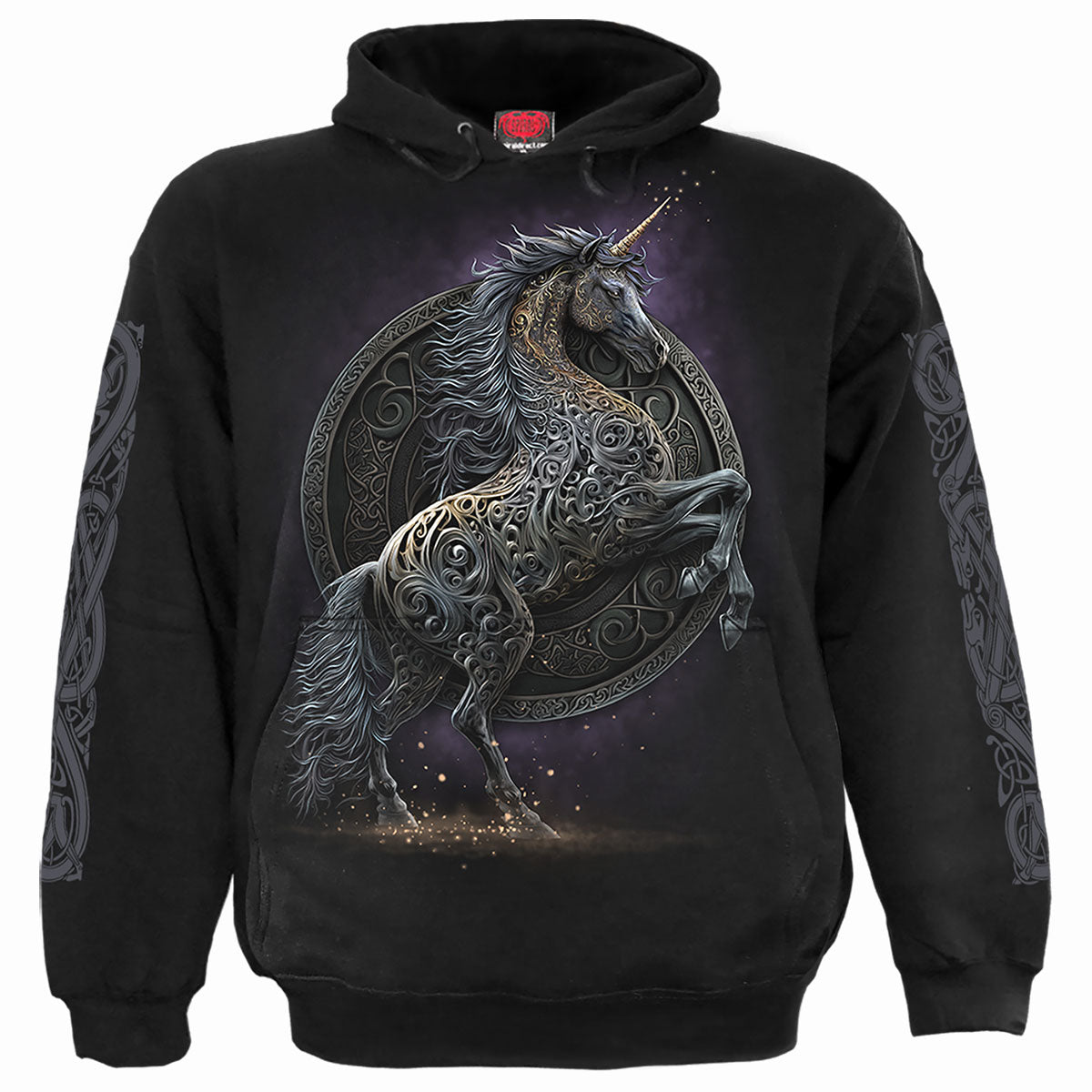 Celtic Unicorn gothic Men's Hoody in Black by Spiral Clothing 