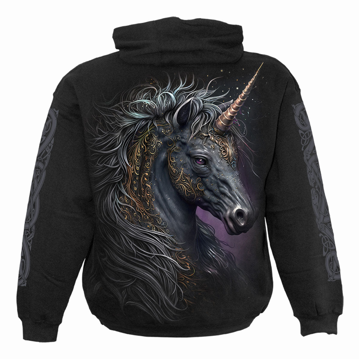 Celtic Unicorn gothic  Hoody in Black by Spiral Clothing 
