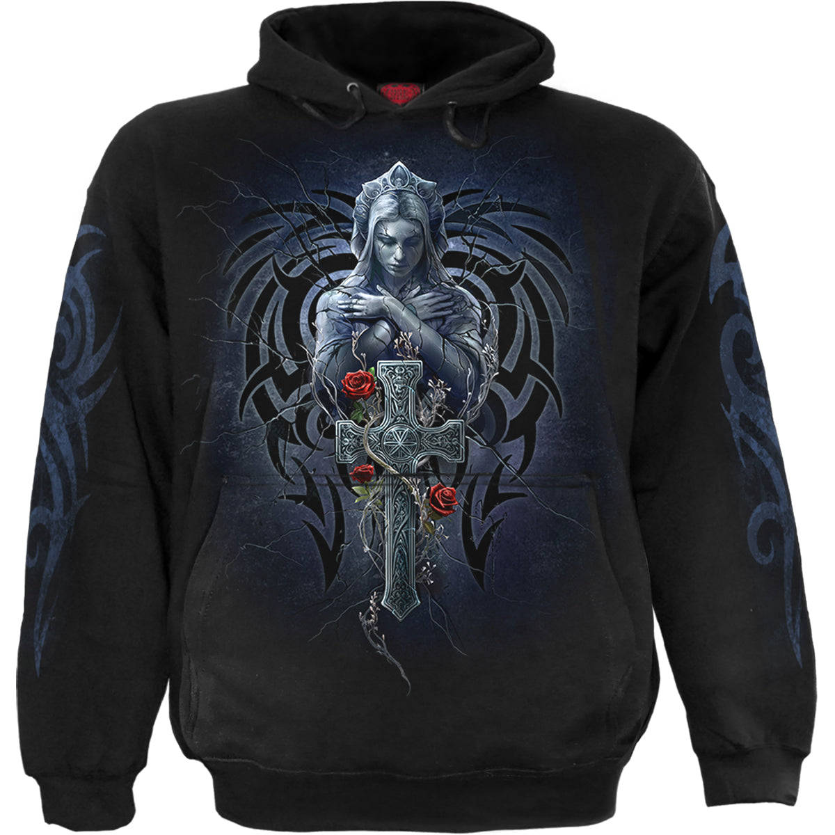 Grieving Angel gothic Men's Hoody in Black by Spiral Clothing - Front view