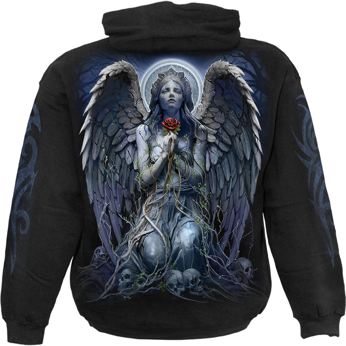 Back view of Grieving Angel gothic  Hoody in Black by Spiral Clothing