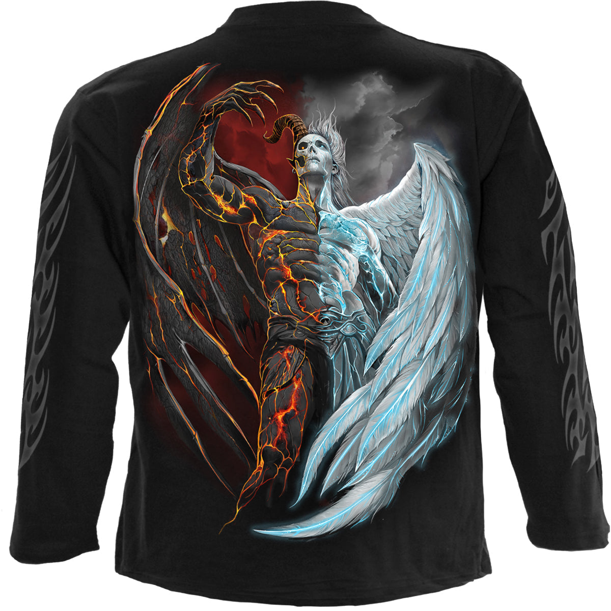 Back view of Divided Soul gothic Longsleeve T-Shirt in Black by Spiral Clothing