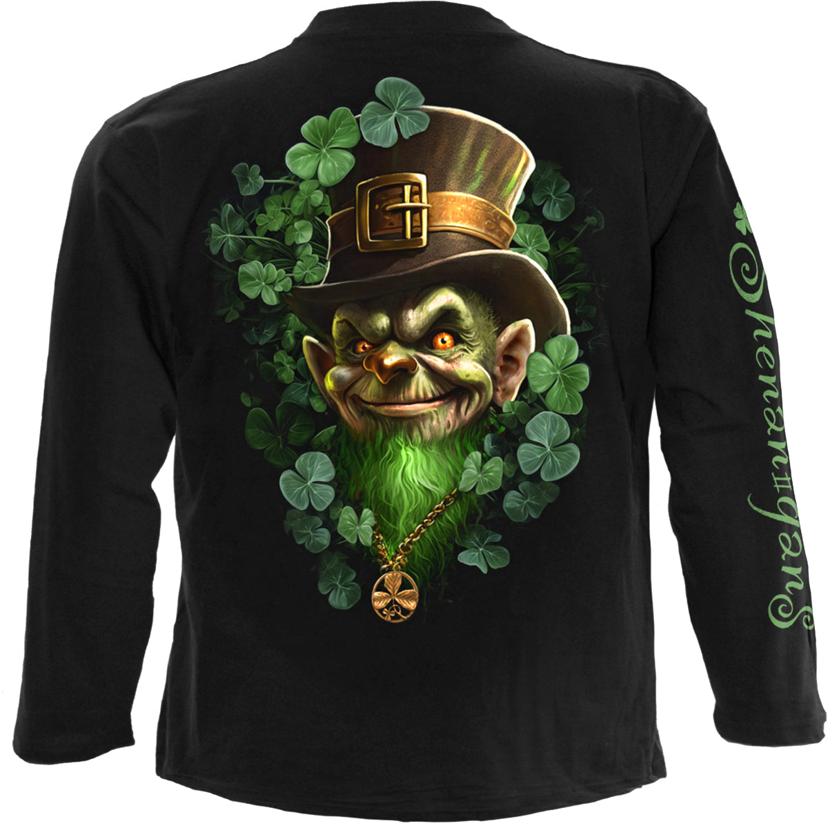 Back view of Shenanigans gothic Longsleeve T-Shirt in Black by Spiral Clothing