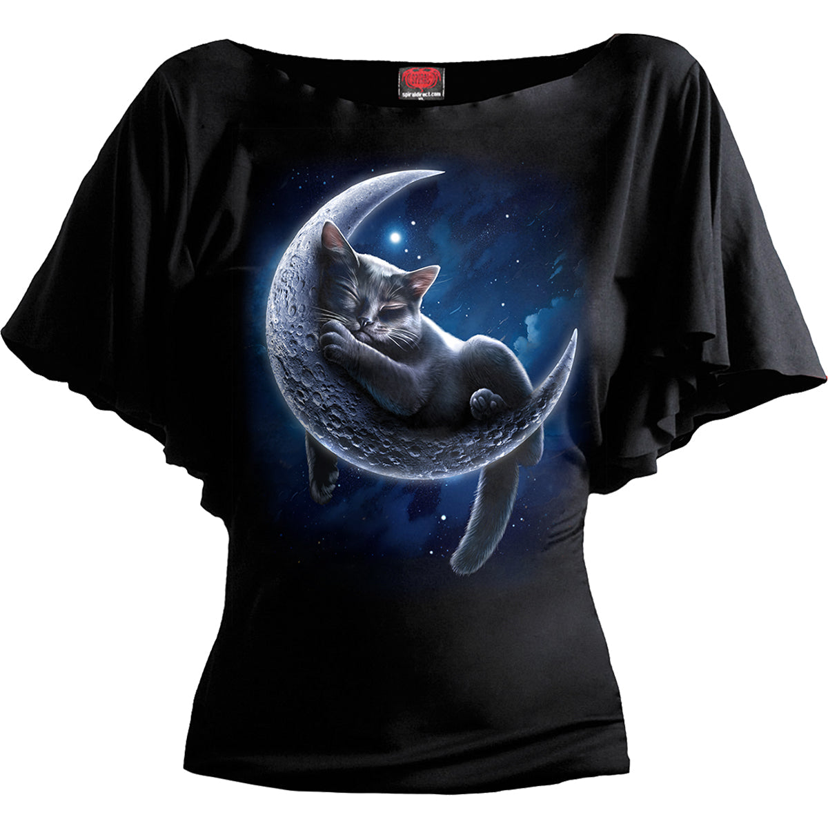 Velvet Moon gothic Women's Boat Neck Bat Sleeve Top in Black by Spiral Clothing 