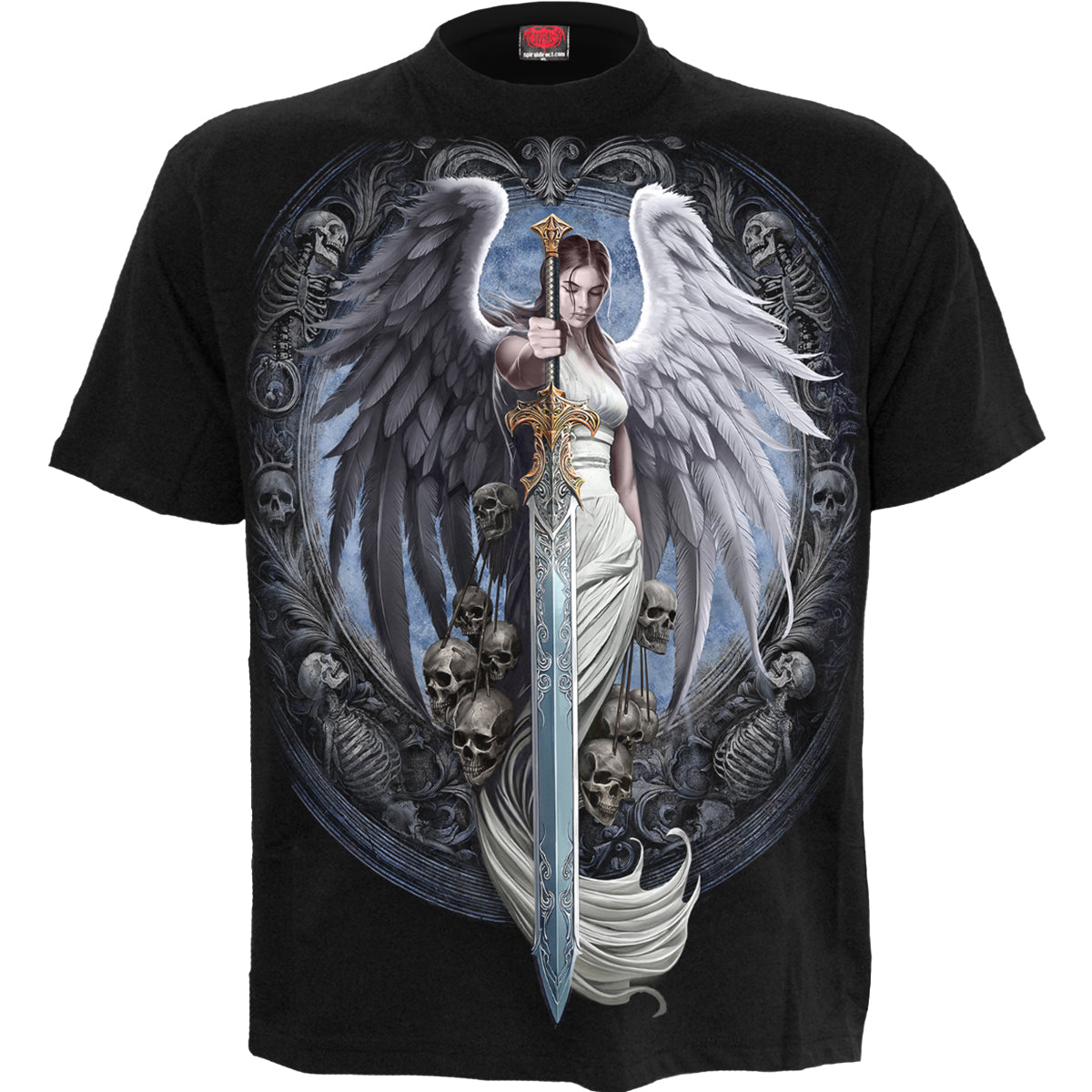 Angel Sword gothic T-Shirt in Black by Spiral Clothing - Front view