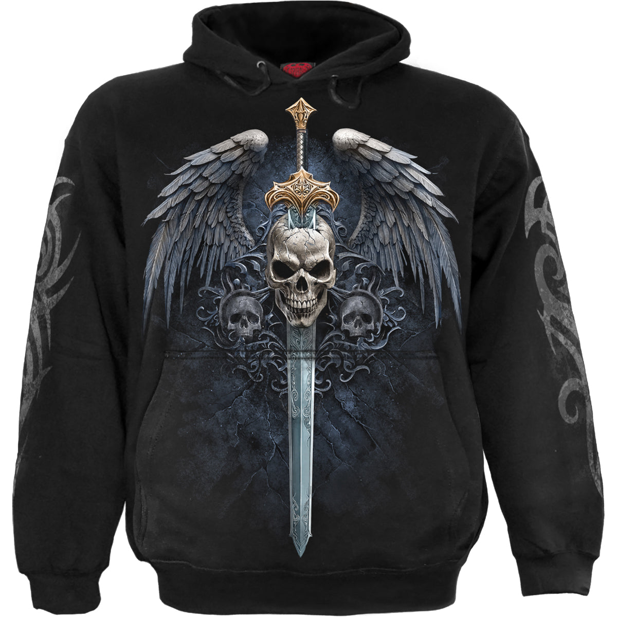 Angel Sword gothic Hoody in Black by Spiral Clothing - Front view