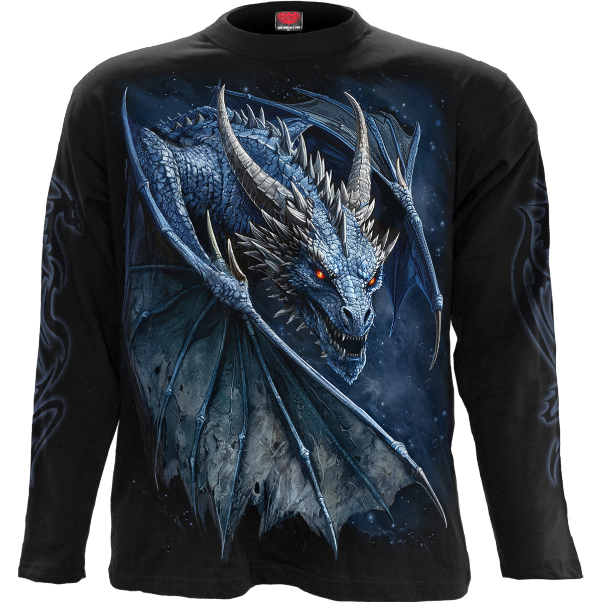 Storm Dragon gothic Men's Longsleeve T-Shirt in Black by Spiral Clothing - Front view