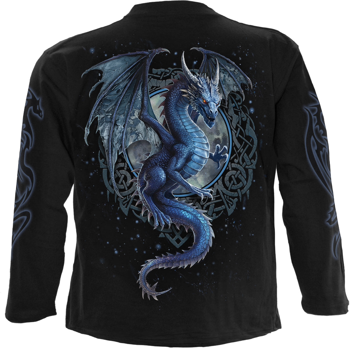 Back view of Storm Dragon gothic  Longsleeve T-Shirt in Black by Spiral Clothing