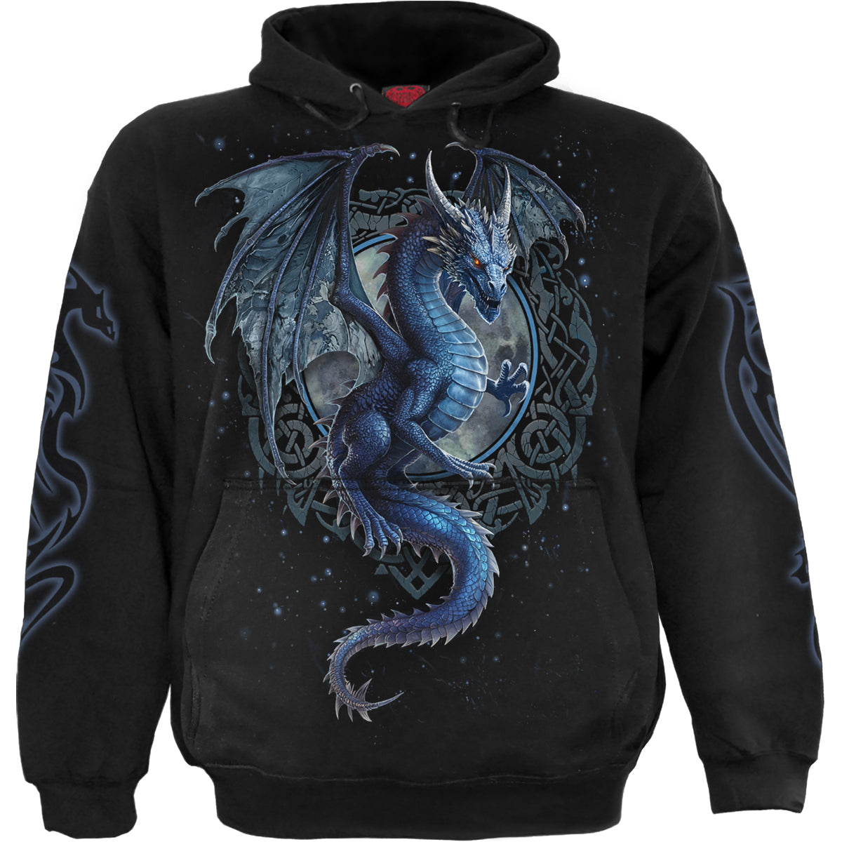 Storm Dragon gothic Men's Hoody in Black by Spiral Clothing - Front view