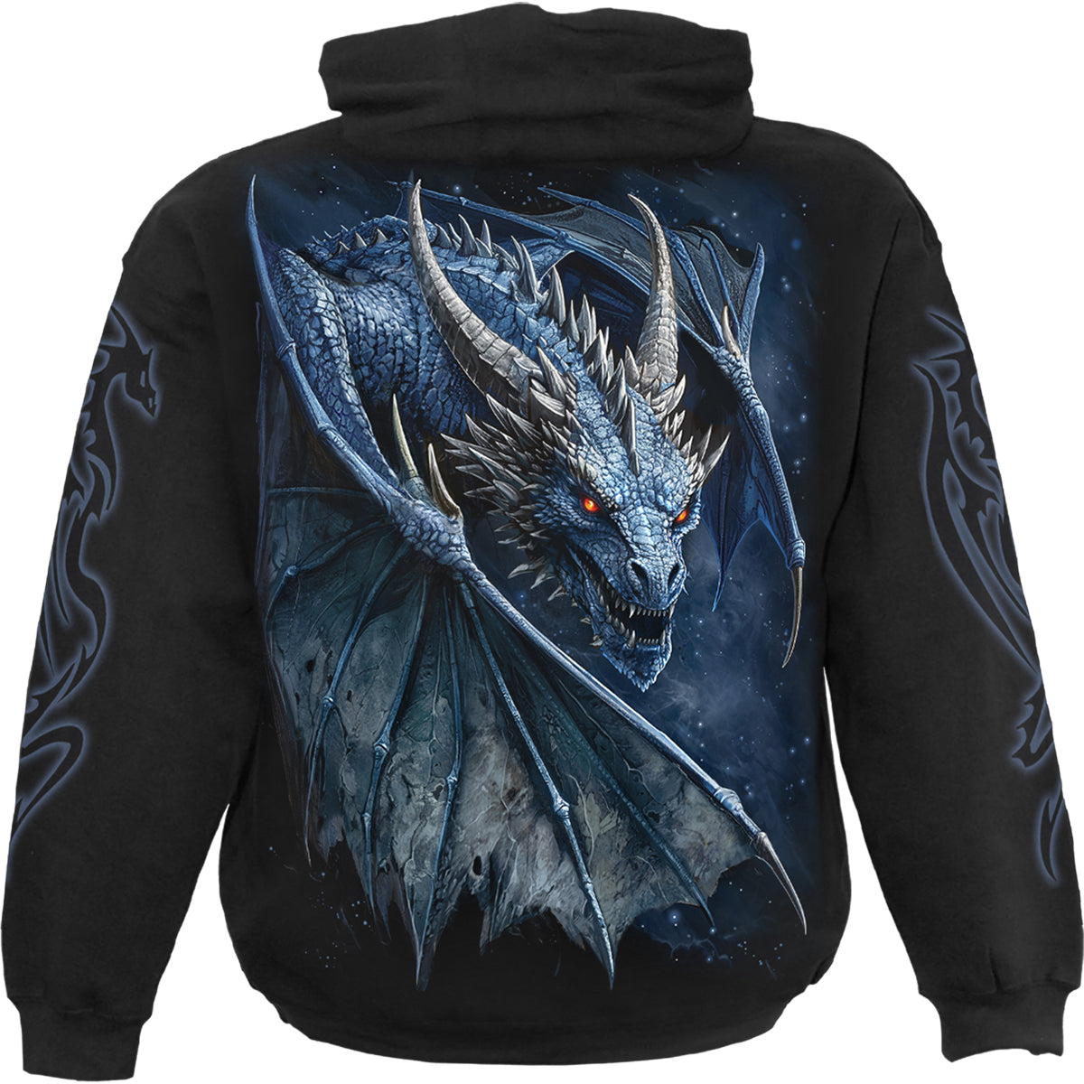 Back view of Storm Dragon gothic  Hoody in Black by Spiral Clothing