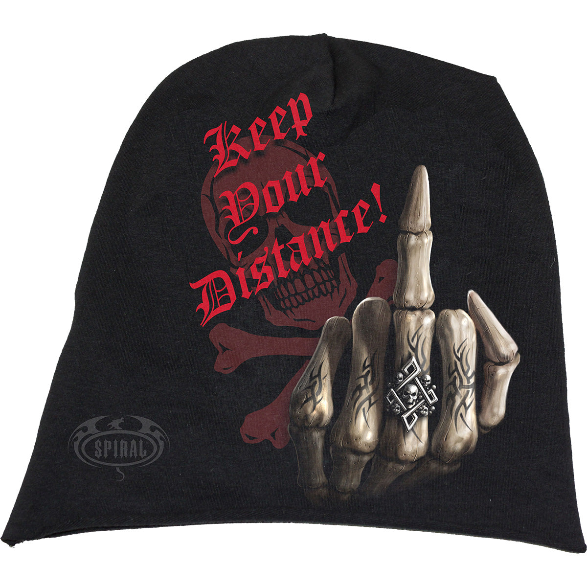 Bone Finger gothic   Light Cotton Beanie in Black by Spiral Clothing 