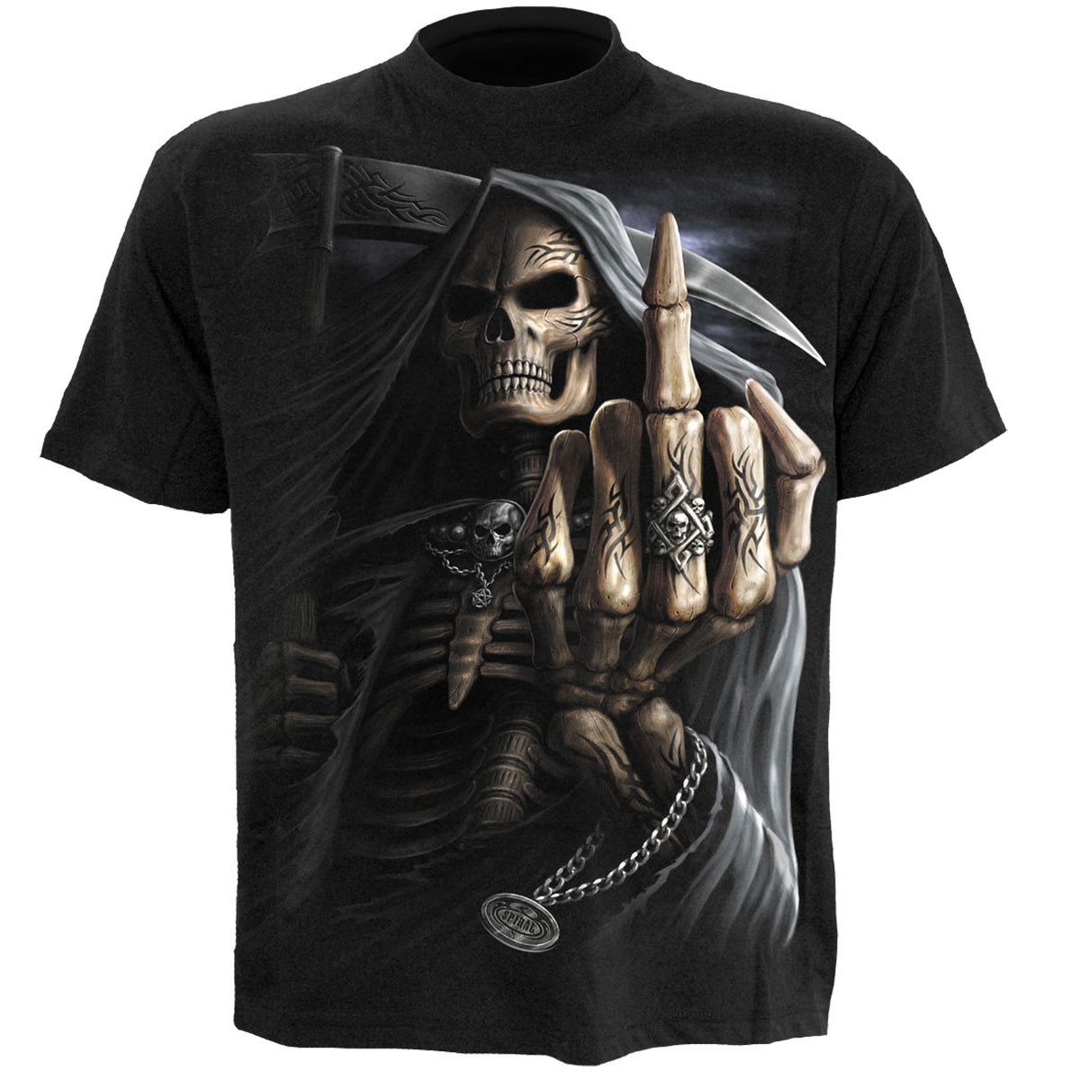 Bone Finger gothic T-Shirt in Black by Spiral Clothing - Front view