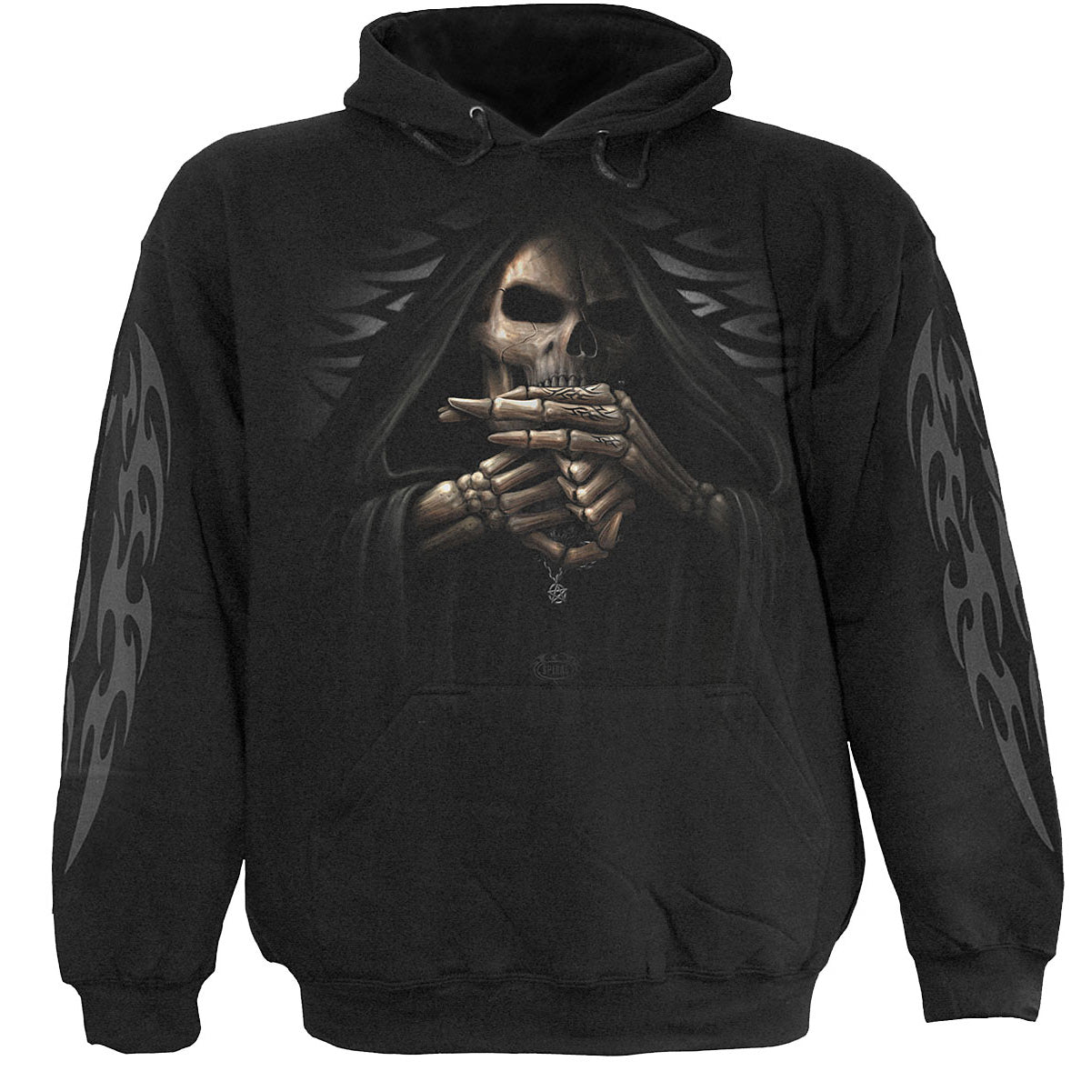 Bone Finger gothic Men's Hoody in Black by Spiral Clothing - Front view