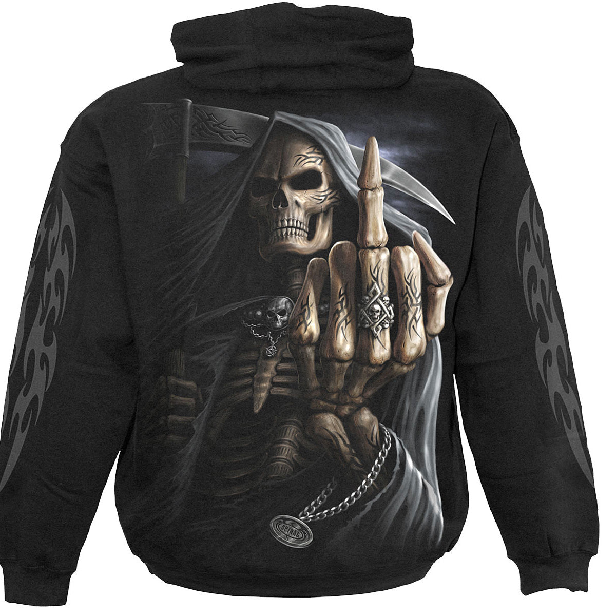 Back view of Bone Finger gothic  Hoody in Black by Spiral Clothing